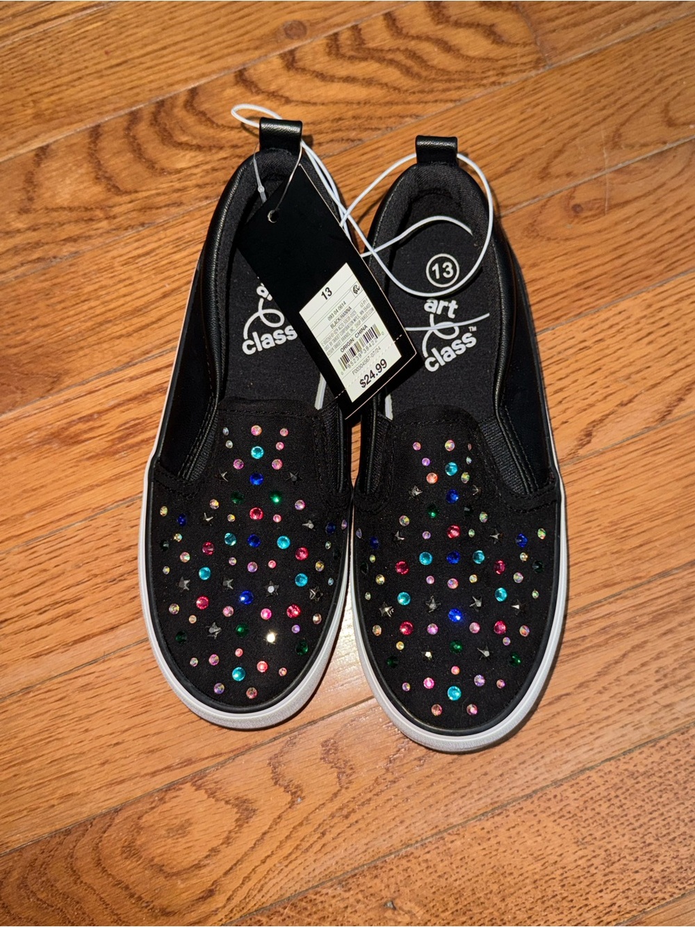art class Black Slip-On Sneakers with Multicolor Gem Accents